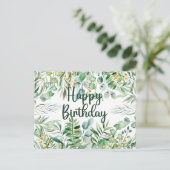 Carte Postale Joyeux Anniversaire Feuilles d'eucalyptus et plant (Debout devant)