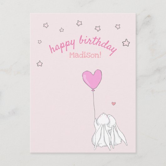 Carte Postale Joyeux Anniversaire ! Fille aux jolis lapins d'ann (Devant)