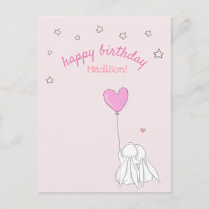 Carte Postale Joyeux Anniversaire ! Fille aux jolis lapins pour