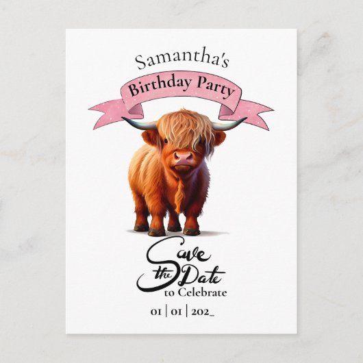 Carte postale Joyeux Anniversaire Fille Vache (Devant)