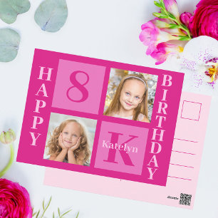Carte Postale Joyeux Anniversaire Filles 2 Photo Rose Chaud Pers