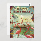 Carte Postale Joyeux anniversaire flamands roses (Devant / Derrière)