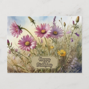 Carte Postale Joyeux Anniversaire Fleur Cosmos Rose Floral