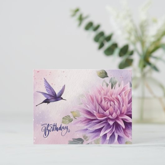 Carte Postale Joyeux Anniversaire Fleur de Dahlia Aquarelle (Debout devant)