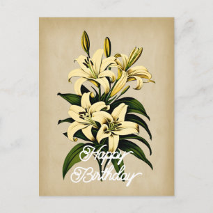 Carte Postale Joyeux Anniversaire Fleur de Lys Élégante Vintage 