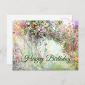 Carte Postale Joyeux Anniversaire Fleurs Abstrait Aquarelle (Devant / Derrière)