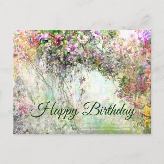 Carte Postale Joyeux Anniversaire Fleurs Abstrait Aquarelle (Devant)