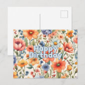 Carte Postale Joyeux Anniversaire Fleurs Aquarelle Abstraites (Devant / Derrière)