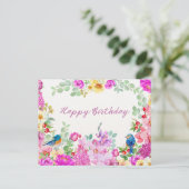 Carte Postale Joyeux Anniversaire Fleurs Aquarelles Vibrantes  (Debout devant)