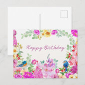 Carte Postale Joyeux Anniversaire Fleurs Aquarelles Vibrantes  (Devant / Derrière)