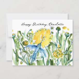 Carte Postale Joyeux Anniversaire Fleurs Colibri Personnalisés