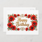 Carte Postale Joyeux Anniversaire Fleurs de Coquelicot  (Devant / Derrière)