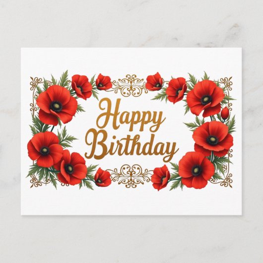 Carte Postale Joyeux Anniversaire Fleurs de Coquelicot  (Devant)