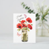 Carte Postale Joyeux Anniversaire Fleurs de Coquelicot Rouges  (Debout devant)