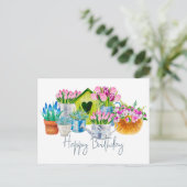 Carte Postale Joyeux Anniversaire Fleurs de jardin à l'aquarelle (Debout devant)