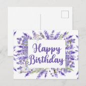 Carte Postale Joyeux Anniversaire Fleurs De Lavande Aquarelle (Devant / Derrière)