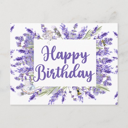 Carte Postale Joyeux Anniversaire Fleurs De Lavande Aquarelle (Devant)