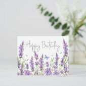 Carte Postale Joyeux Anniversaire Fleurs De Lavande Aquarelle (Debout devant)