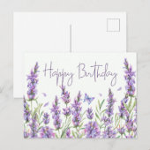 Carte Postale Joyeux Anniversaire Fleurs De Lavande Aquarelle (Devant / Derrière)