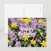 Carte Postale Joyeux Anniversaire Fleurs de Lilas et Jonquilles  (Devant / Derrière)