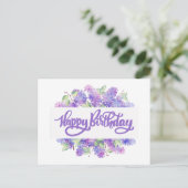 Carte Postale Joyeux Anniversaire Fleurs de Lilas Violet Aquarel (Debout devant)