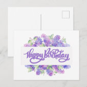 Carte Postale Joyeux Anniversaire Fleurs de Lilas Violet Aquarel (Devant / Derrière)