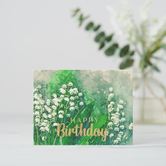 Carte Postale Joyeux Anniversaire Fleurs de Muguet (Debout devant)