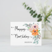 Carte Postale Joyeux Anniversaire Fleurs de Pavot Aquarelle (Debout devant)