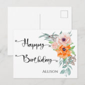 Carte Postale Joyeux Anniversaire Fleurs de Pavot Aquarelle (Devant / Derrière)