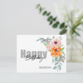 Carte Postale Joyeux Anniversaire Fleurs de Pavot Aquarelle Cart (Debout devant)