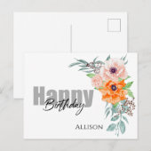 Carte Postale Joyeux Anniversaire Fleurs de Pavot Aquarelle Cart (Devant / Derrière)