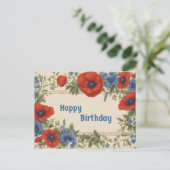 Carte Postale Joyeux anniversaire Fleurs de pavot rouge et bleu (Debout devant)
