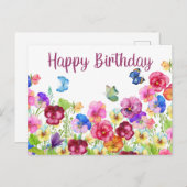 Carte Postale Joyeux Anniversaire Fleurs de Pensée Aquarelle Vib (Devant / Derrière)