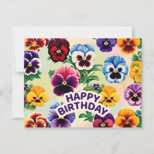 Carte Postale Joyeux Anniversaire Fleurs de Pensée Vintage