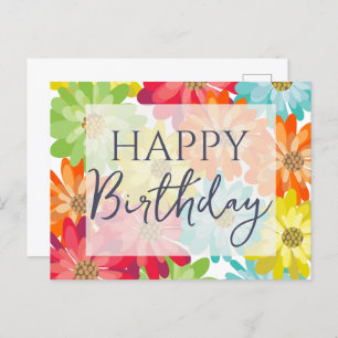 Carte Postale Joyeux Anniversaire Fleurs de printemps colorées