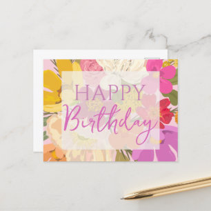 Carte Postale Joyeux Anniversaire Fleurs de printemps colorées