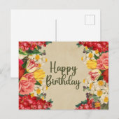 Carte Postale Joyeux Anniversaire Fleurs de Printemps Vintage (Devant / Derrière)