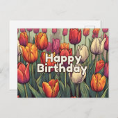 Carte Postale Joyeux Anniversaire Fleurs de Tulipe  (Devant / Derrière)