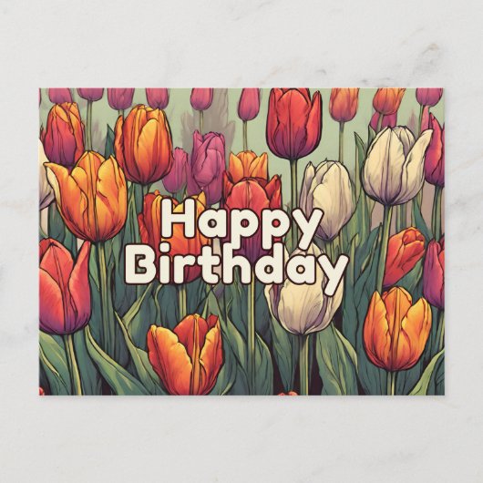 Carte Postale Joyeux Anniversaire Fleurs de Tulipe  (Devant)