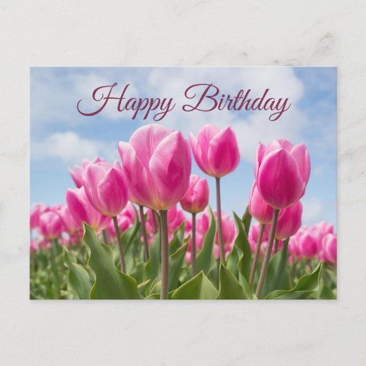 Carte Postale Joyeux Anniversaire Fleurs de Tulipe Rose (Devant)