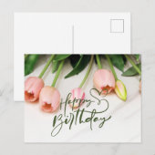 Carte Postale Joyeux Anniversaire Fleurs de Tulipe Rose  (Devant / Derrière)