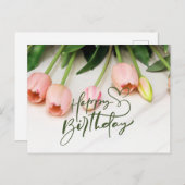 Carte Postale Joyeux Anniversaire Fleurs de Tulipe Roses  (Devant / Derrière)