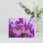 Carte Postale Joyeux Anniversaire Fleurs de Tulipe Violet Vibran (Debout devant)