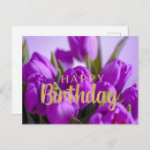 Carte Postale Joyeux Anniversaire Fleurs de Tulipe Violet Vibran (Devant / Derrière)