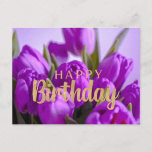Carte Postale Joyeux Anniversaire Fleurs de Tulipes Violettes Vi