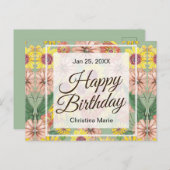 Carte Postale Joyeux Anniversaire Fleurs de Zinnia (Devant / Derrière)