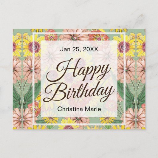 Carte Postale Joyeux Anniversaire Fleurs de Zinnia (Devant)