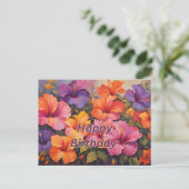 Carte Postale Joyeux Anniversaire Fleurs d'Hibiscus Colorées (Debout devant)