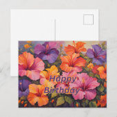 Carte Postale Joyeux Anniversaire Fleurs d'Hibiscus Colorées (Devant / Derrière)