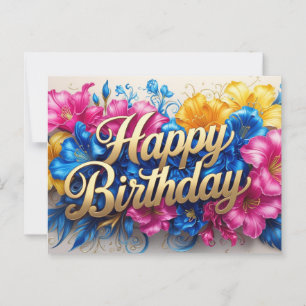 Carte Postale Joyeux Anniversaire Fleurs d'Hibiscus Vibrantes 
